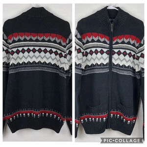 New Chaps Zip Front Cardigan Sweater Chevron Ski M